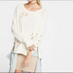 Express distressed white sweater with zip
